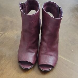 Breckelles Burgundy Peep-Toe Ankle Boots
